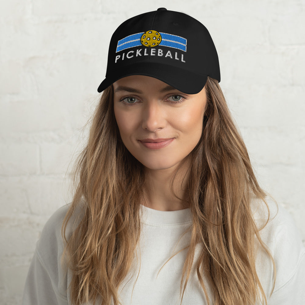 Cotton Twill Classic Cap: Embroidered Hat Pickleball on Blue Court (more colors)