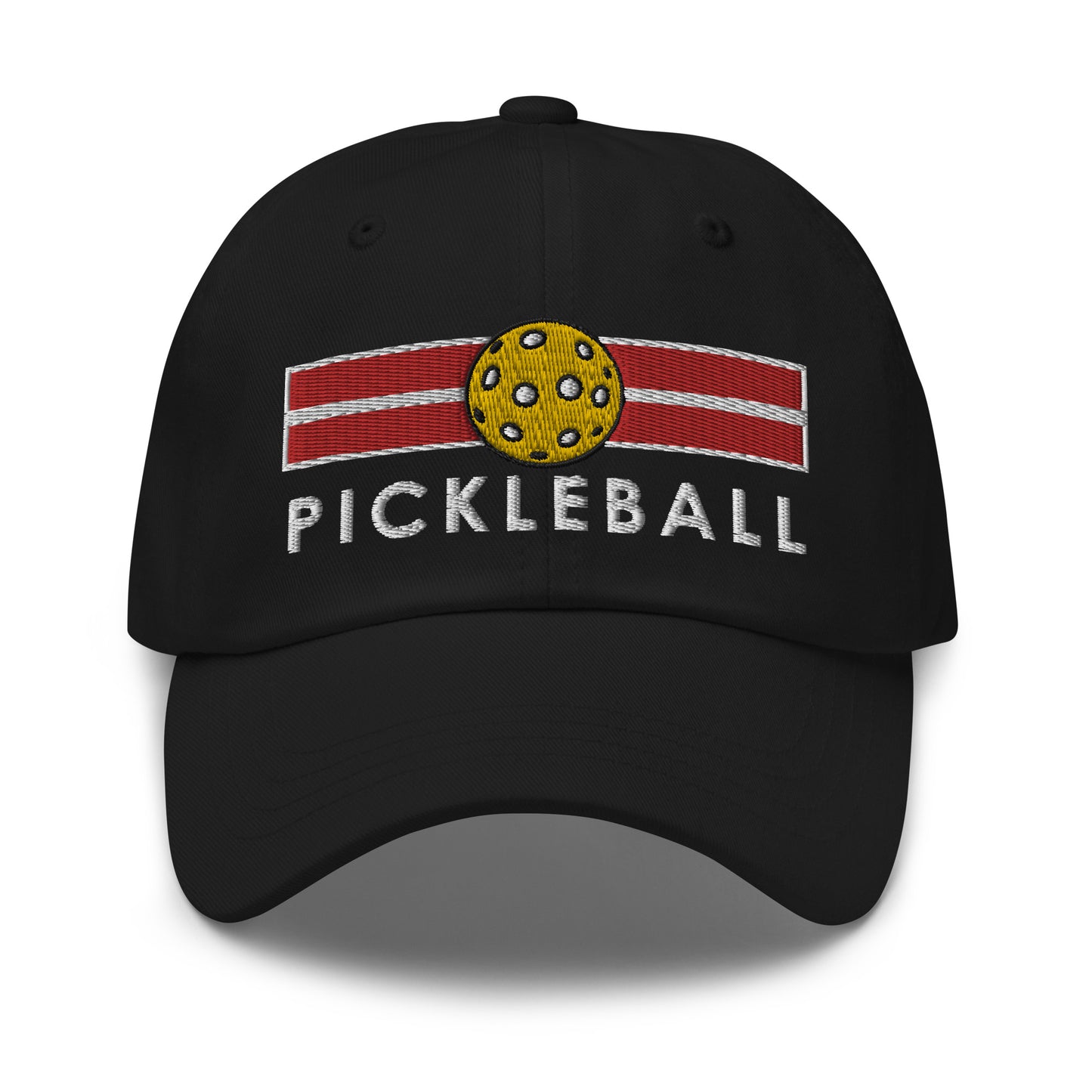 Cotton Twill Classic Cap: Embroidered Hat Pickleball on Red Court (more colors)