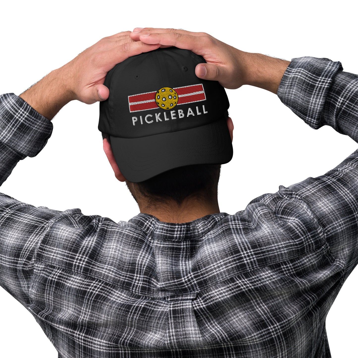 Cotton Twill Classic Cap: Embroidered Hat Pickleball on Red Court (more colors)