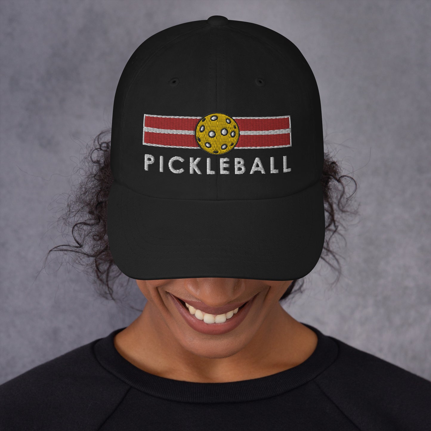 Cotton Twill Classic Cap: Embroidered Hat Pickleball on Red Court (more colors)