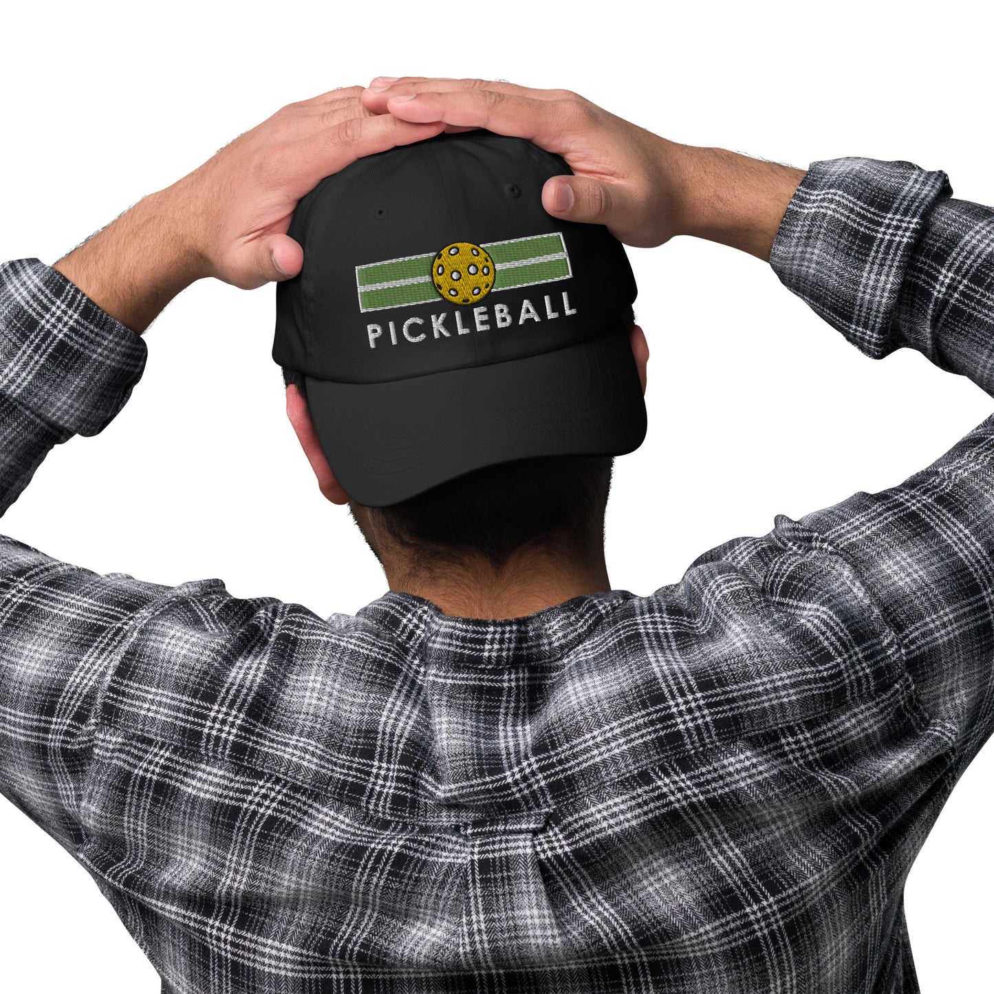 Cotton Twill Classic Cap: Embroidered Hat Pickleball on Green Court (more colors)