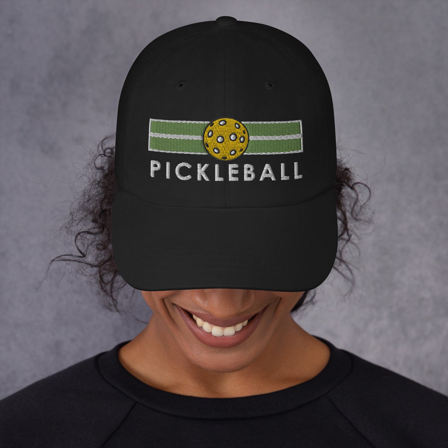Cotton Twill Classic Cap: Embroidered Hat Pickleball on Green Court (more colors)