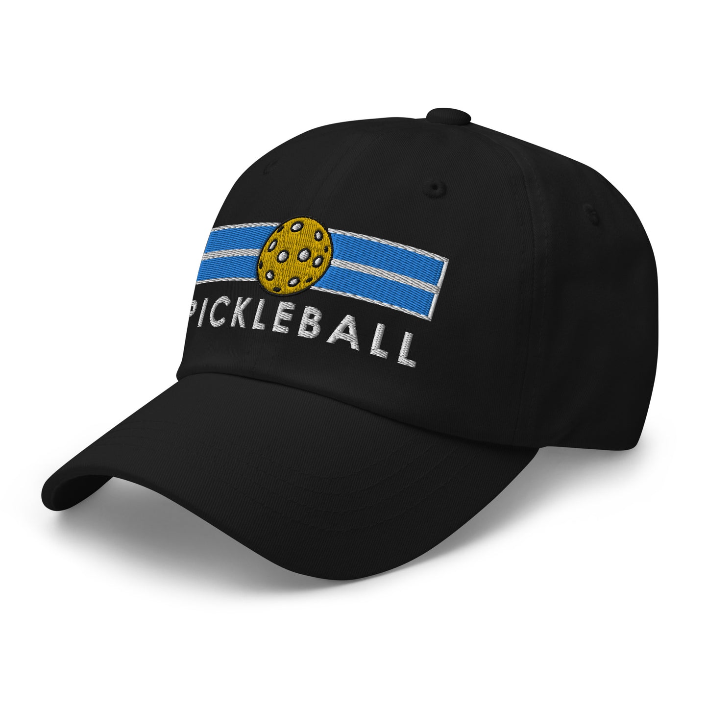 Cotton Twill Classic Cap: Embroidered Hat Pickleball on Blue Court (more colors)