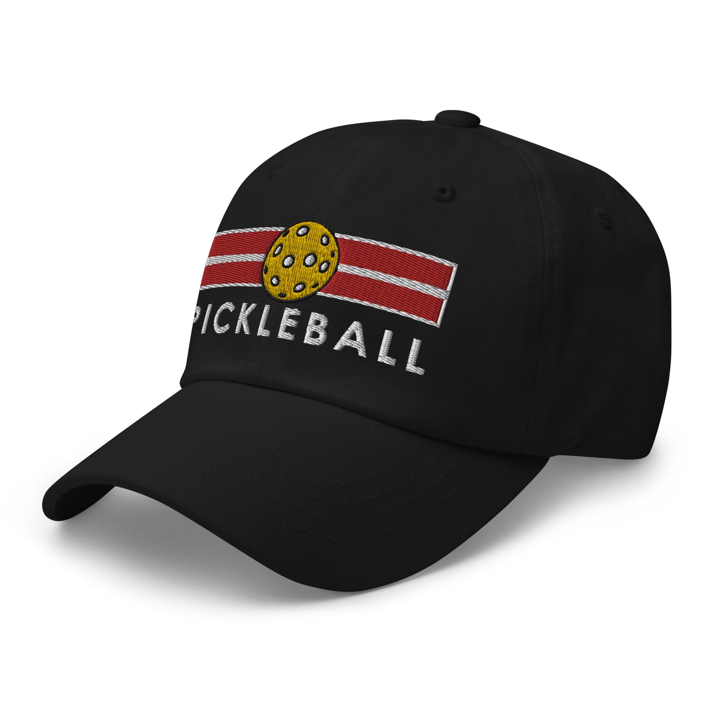 Cotton Twill Classic Cap: Embroidered Hat Pickleball on Red Court (more colors)