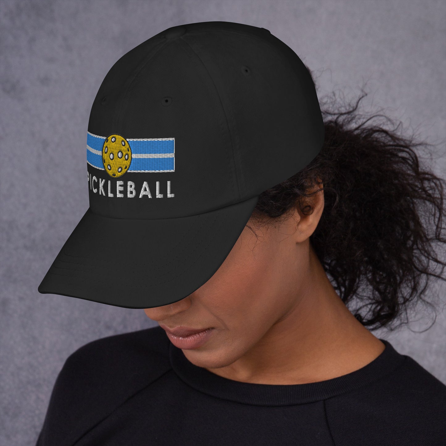 Cotton Twill Classic Cap: Embroidered Hat Pickleball on Blue Court (more colors)