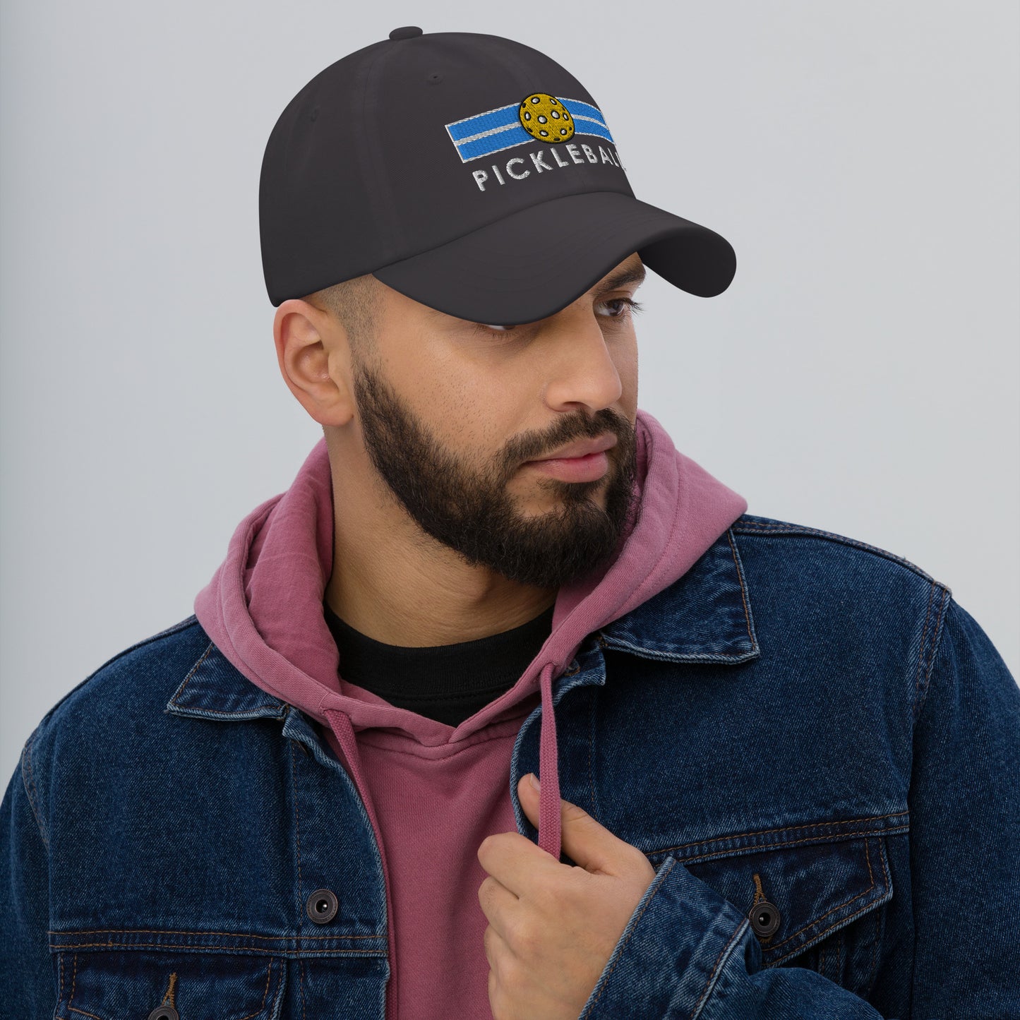 Cotton Twill Classic Cap: Embroidered Hat Pickleball on Blue Court (more colors)