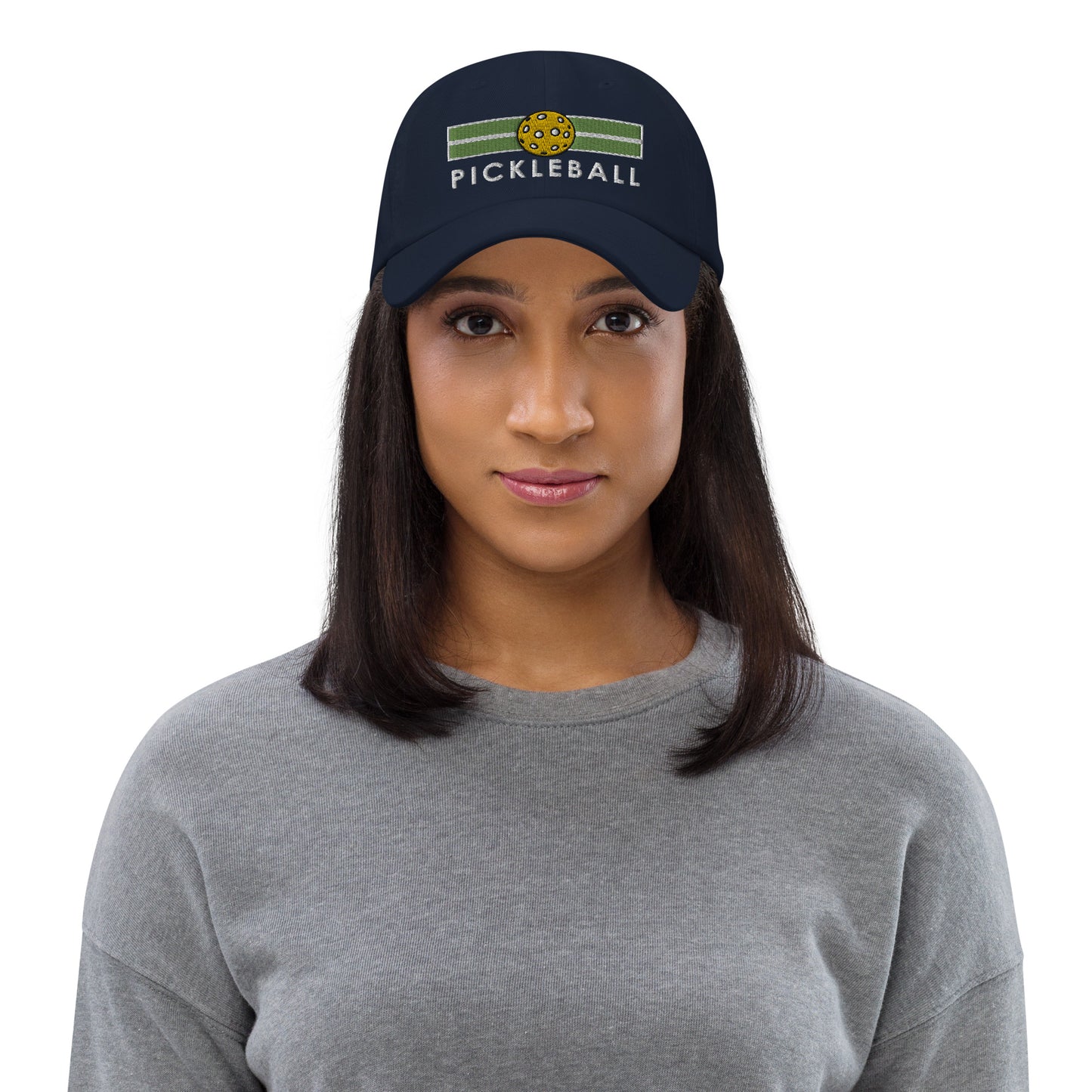 Cotton Twill Classic Cap: Embroidered Hat Pickleball on Green Court (more colors)