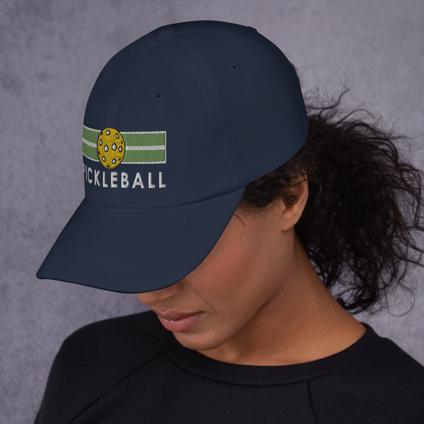 Cotton Twill Classic Cap: Embroidered Hat Pickleball on Green Court (more colors)