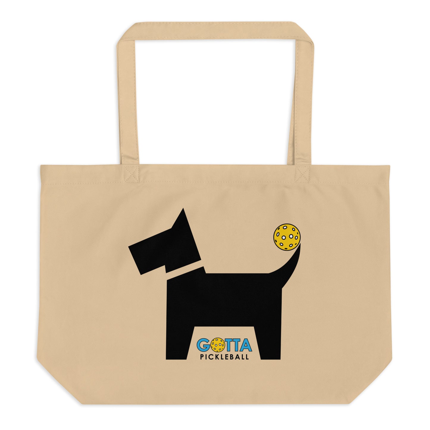 Large organic tote bag: Oyster Black Dog with PIckleball Tail