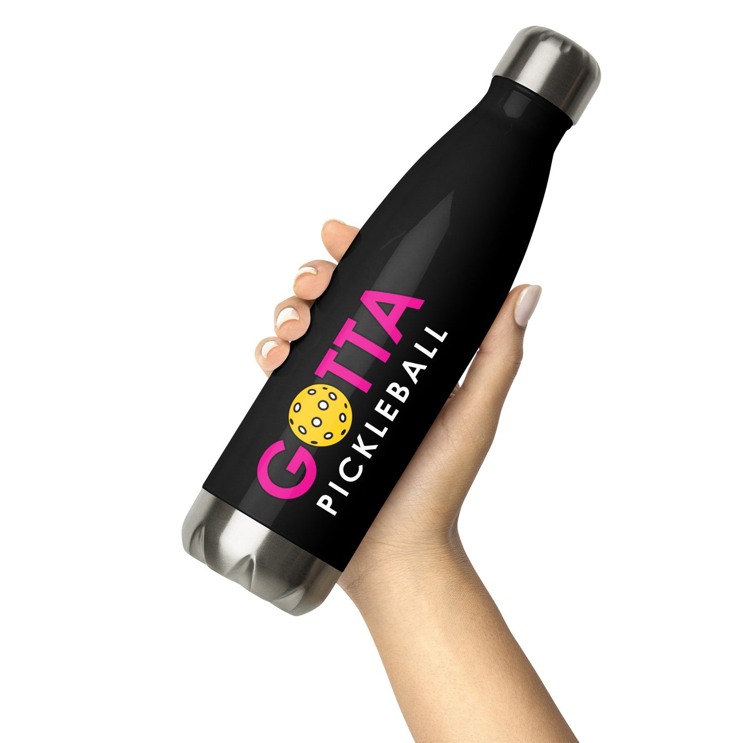 Stainless Steel Water Bottle: Gotta Pickleball Logo Medium Red Violet on Black Bottle