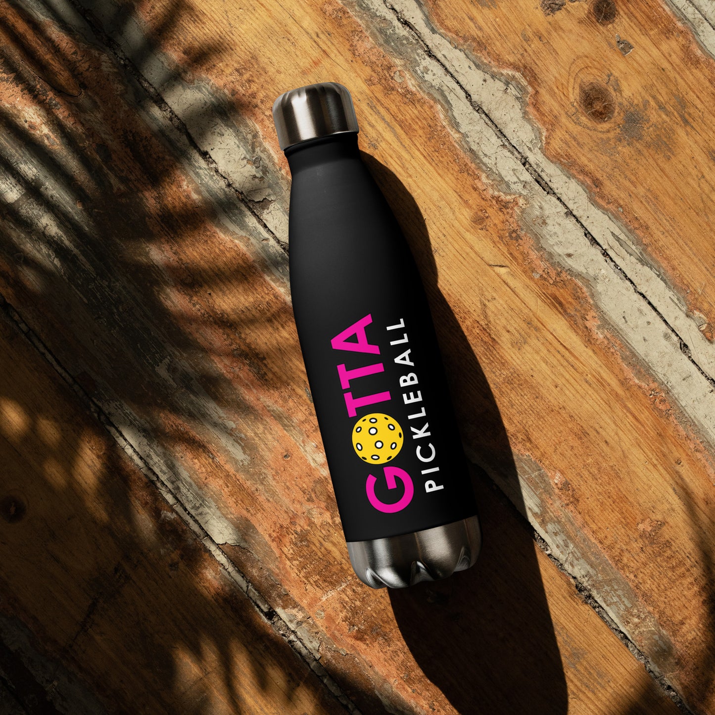 Stainless Steel Water Bottle: Gotta Pickleball Logo Medium Red Violet on Black Bottle