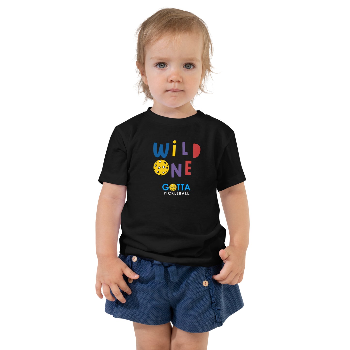 Toddler T-Shirt Cotton: Wild One with Pickleball (black)
