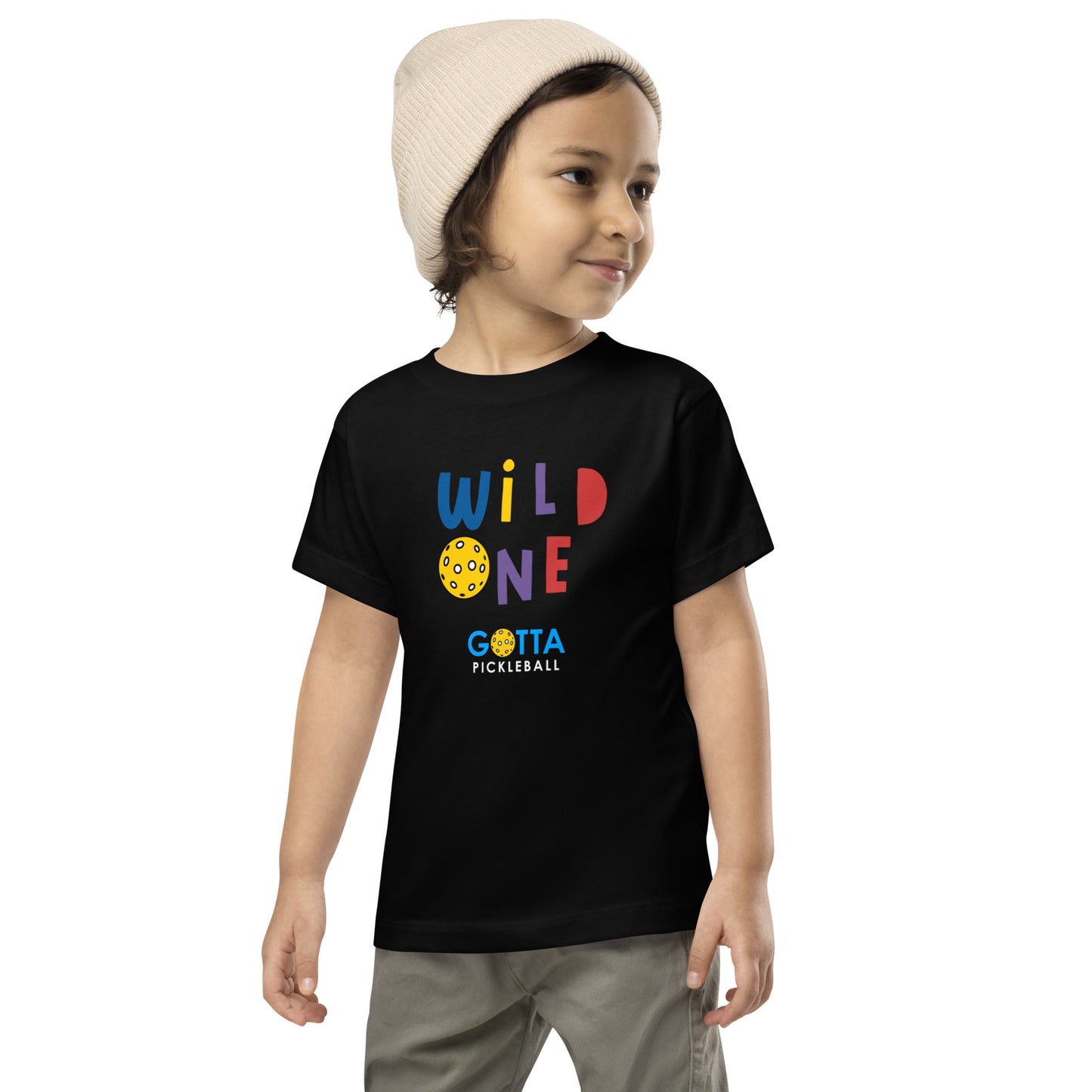 Toddler T-Shirt Cotton: Wild One with Pickleball (black)