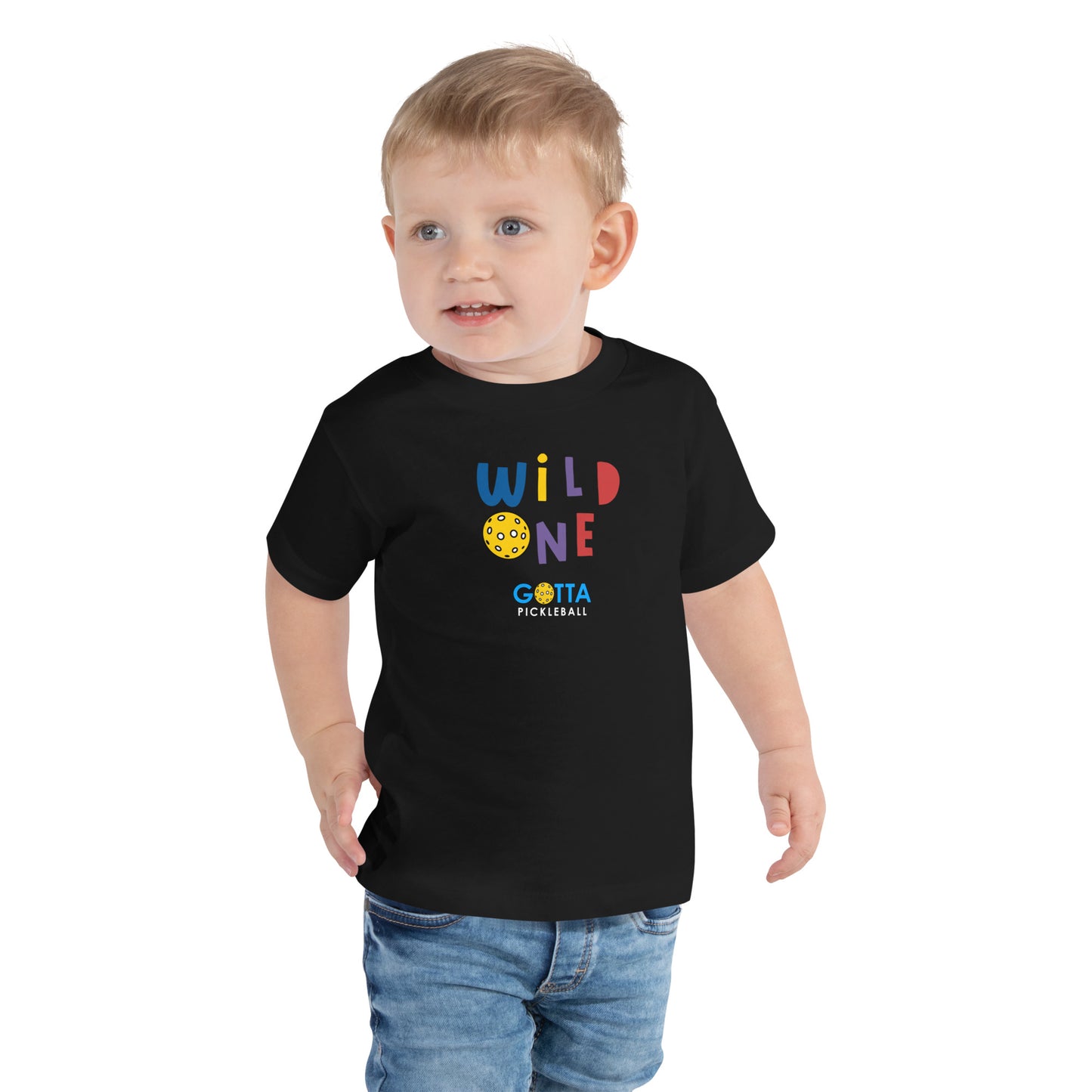 Toddler T-Shirt Cotton: Wild One with Pickleball (black)