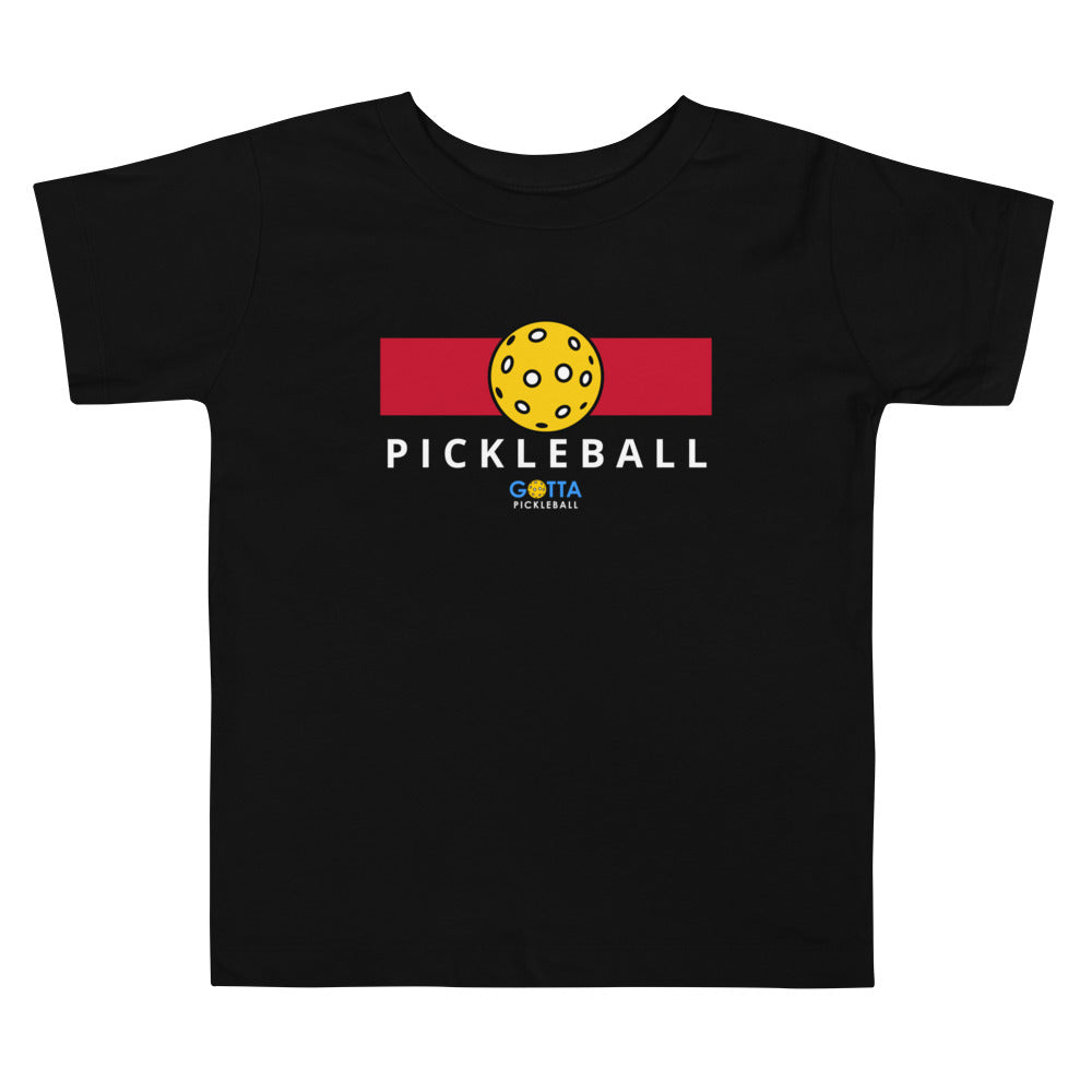 Toddler T-Shirt Cotton: Color Block Red with Pickleball (black)