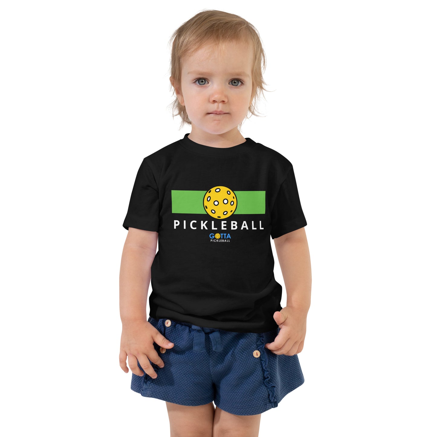Toddler T-Shirt Cotton: Color Block Green with Pickleball (black)