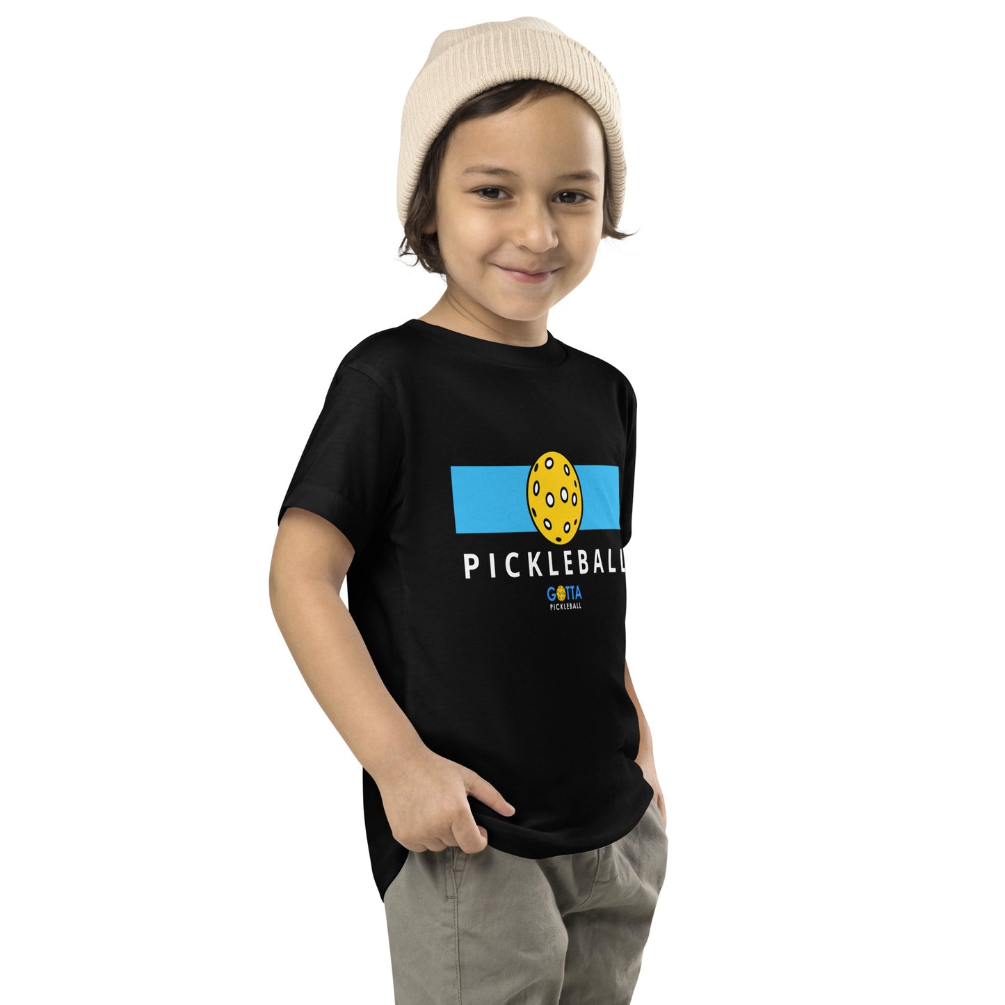 Toddler T-Shirt Cotton: Color Block Blue with Pickleball (black)
