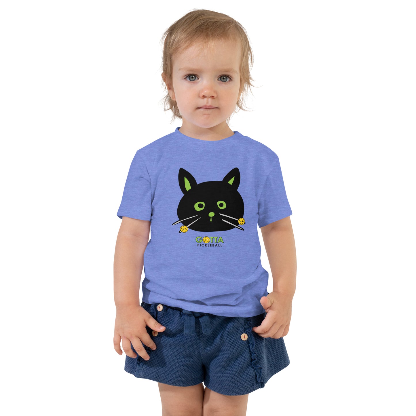 Toddler T-Shirt Cotton: Cat Black with Pickleball Whiskers (more colors)