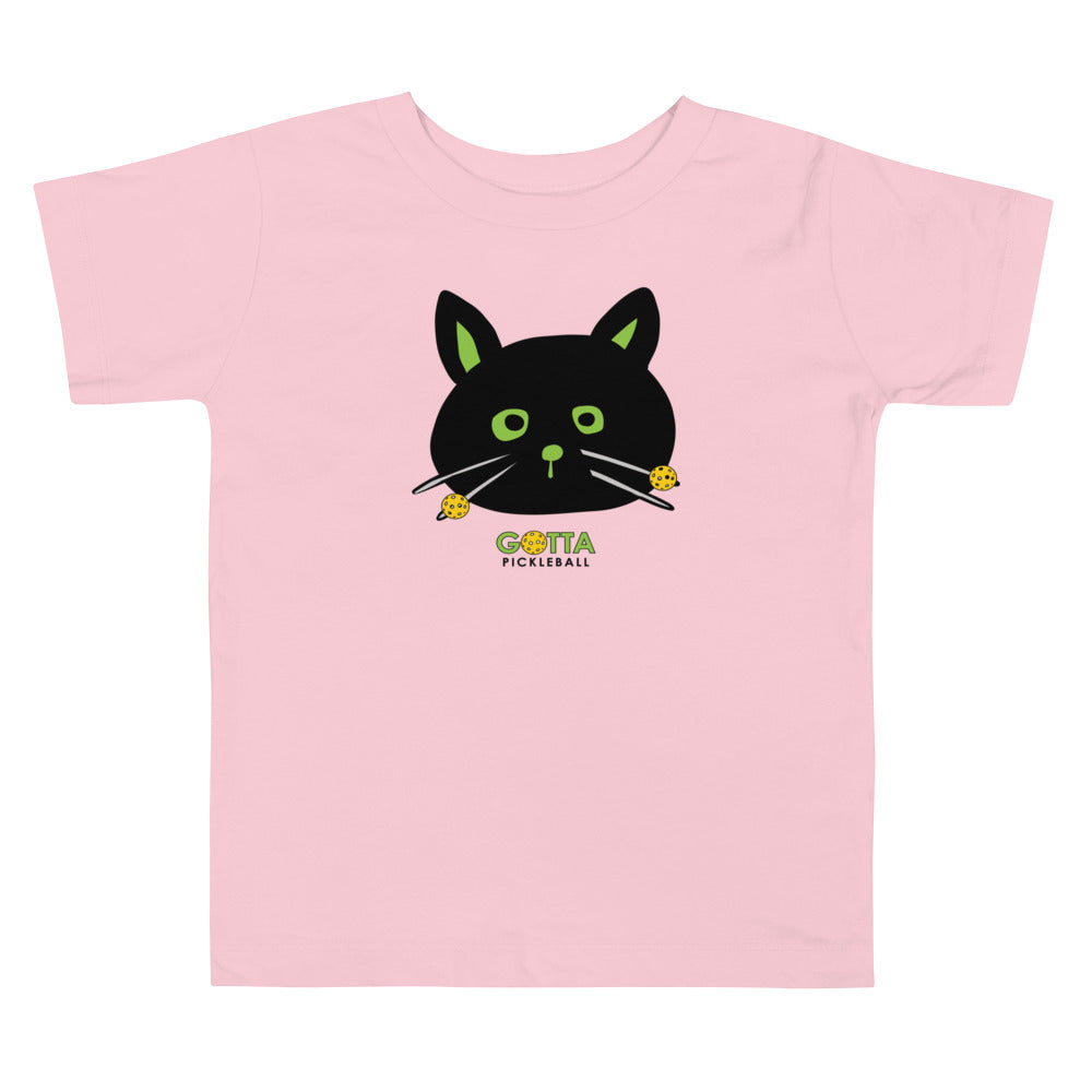 Toddler T-Shirt Cotton: Cat Black with Pickleball Whiskers (more colors)
