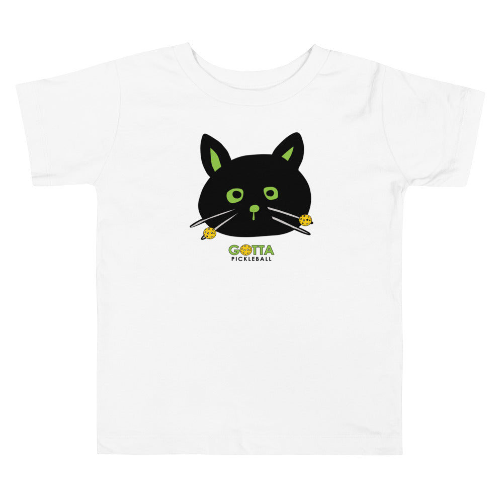 Toddler T-Shirt Cotton: Cat Black with Pickleball Whiskers (more colors)