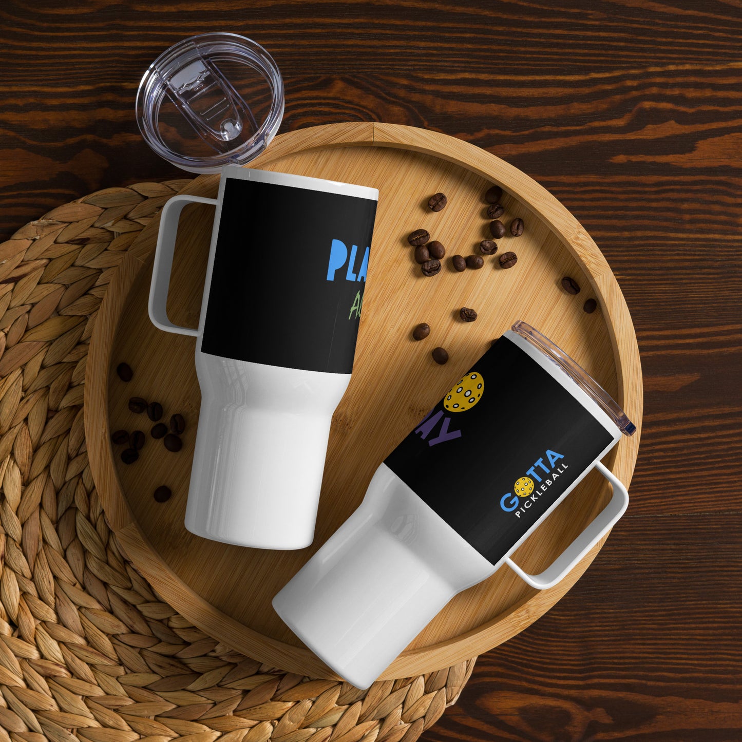 Travel mug with handle: Play All Day