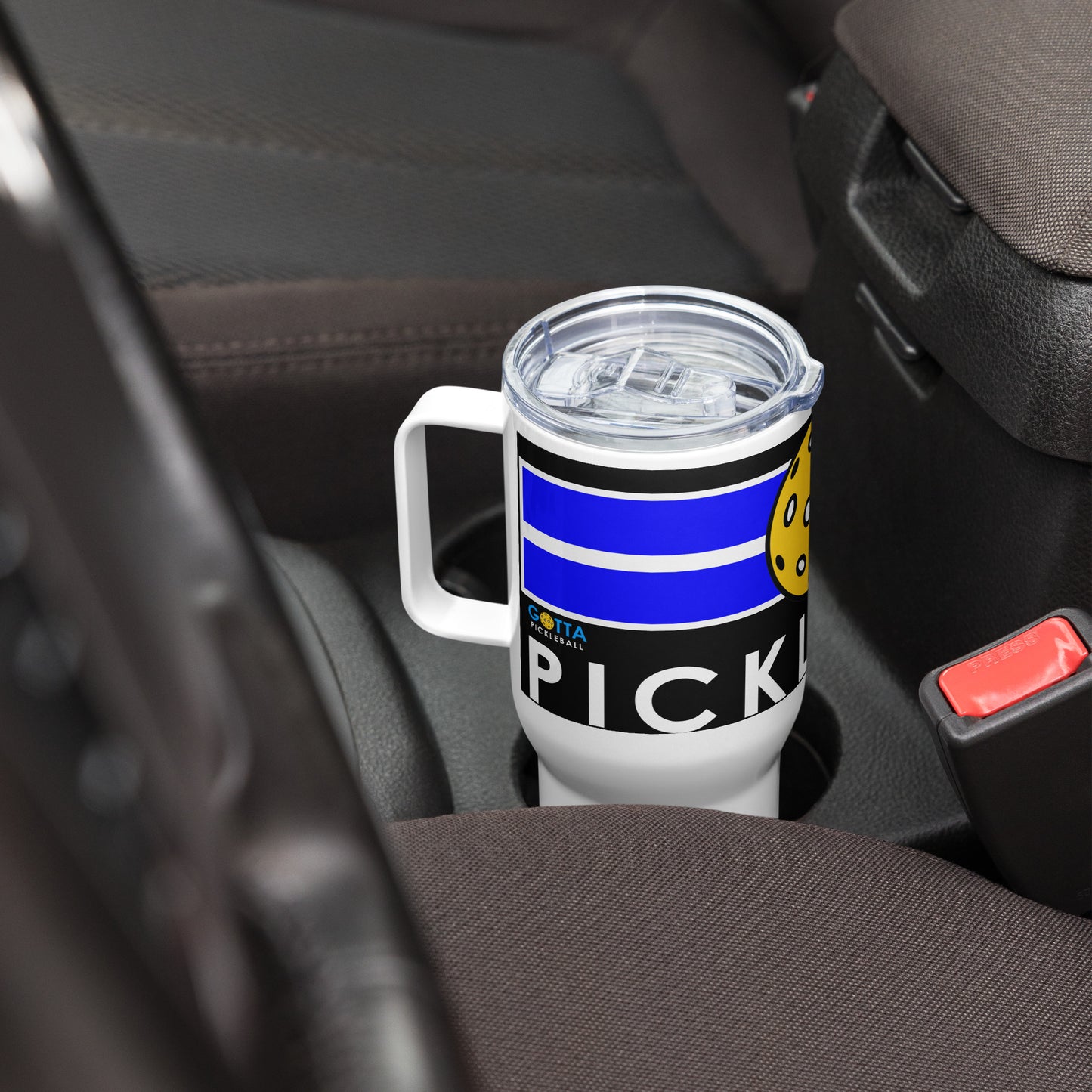 Travel mug with handle: Blue Court Pickleball