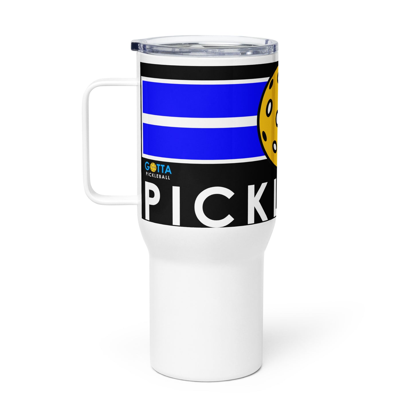 Travel mug with handle: Blue Court Pickleball