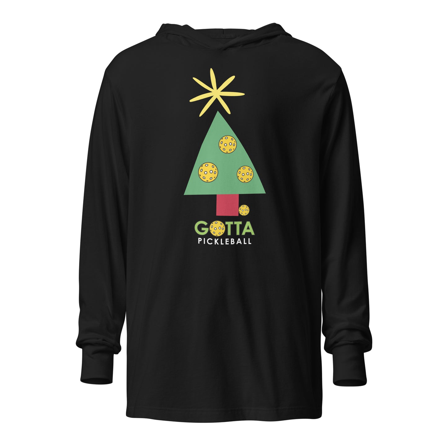 Unisex Hooded Long Sleeve Tee: PICKLEBALL CHRISTMAS TREE (more colors)