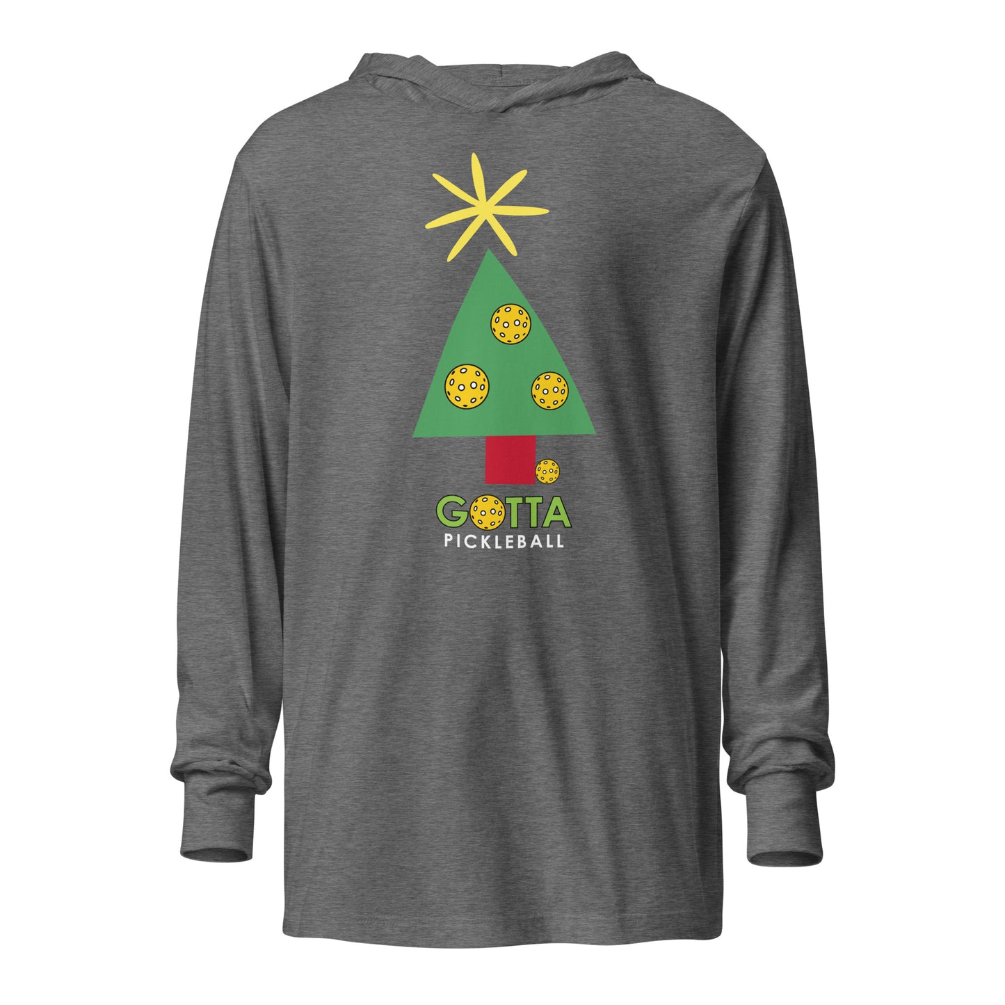 Unisex Hooded Long Sleeve Tee: PICKLEBALL CHRISTMAS TREE (more colors)