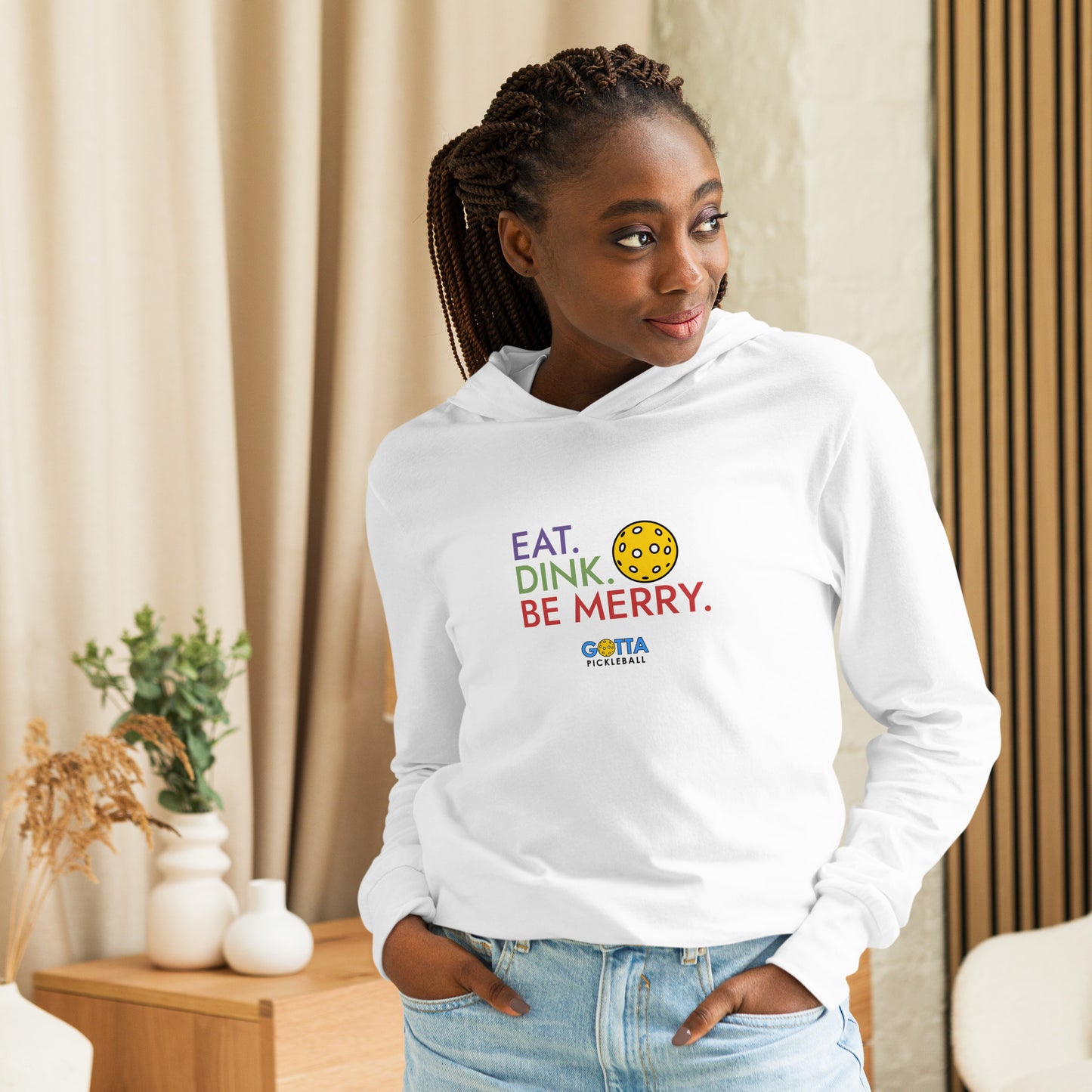 Unisex Hooded Long Sleeve Tee: PICKLEBALL EAT DINK BE MERRY (more colors)
