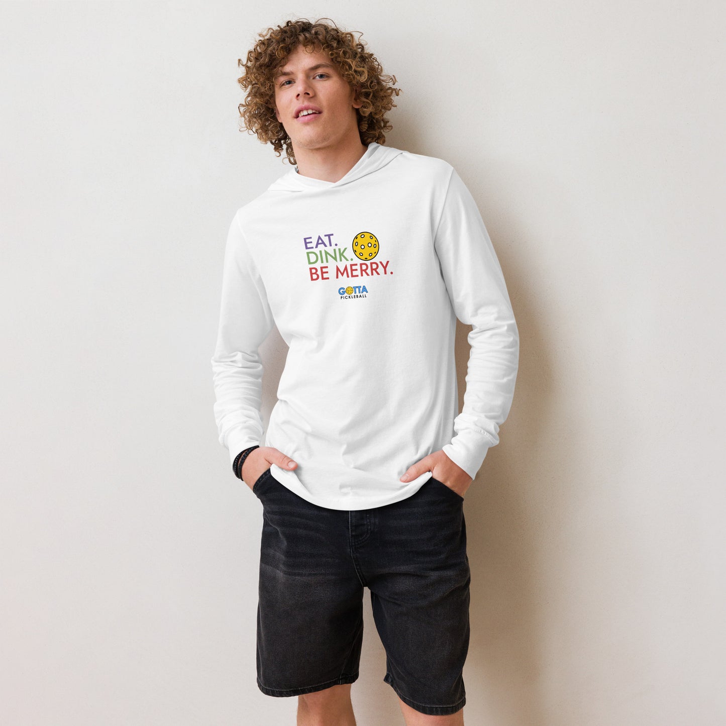 Unisex Hooded Long Sleeve Tee: PICKLEBALL EAT DINK BE MERRY (more colors)