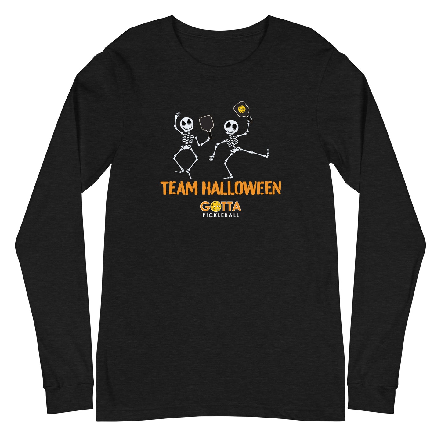 Unisex Long Sleeve Tee: PICKLEBALL SKELETONS TEAM HALLOWEEN (more colors)