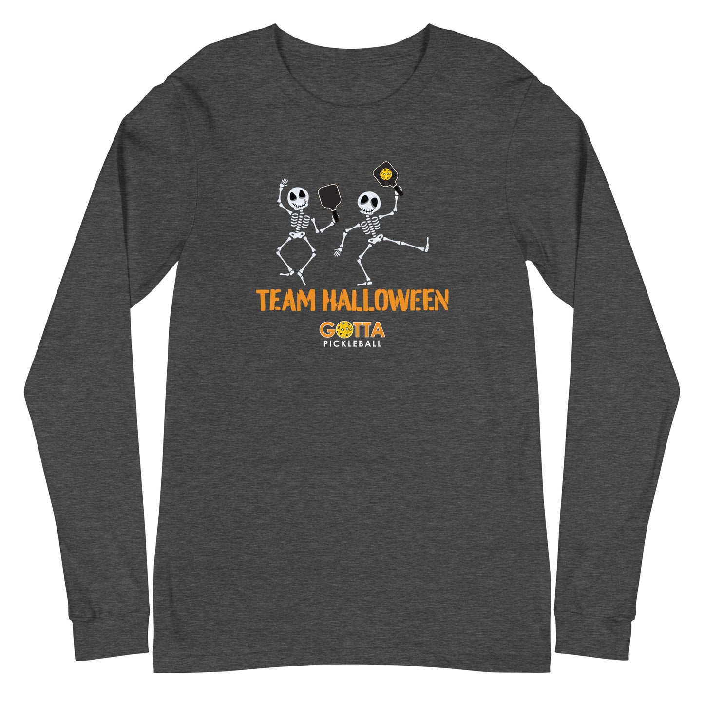 Unisex Long Sleeve Tee: PICKLEBALL SKELETONS TEAM HALLOWEEN (more colors)