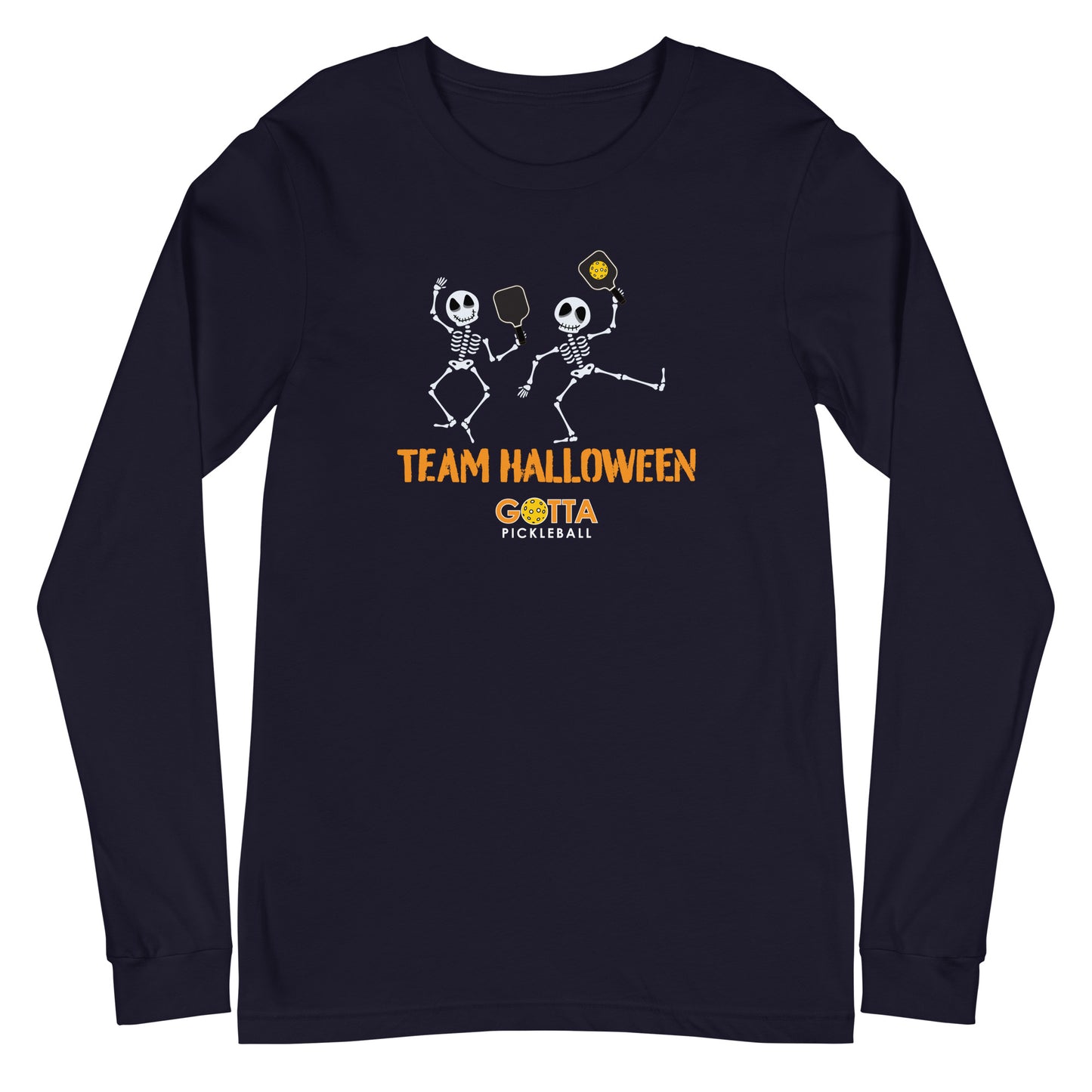 Unisex Long Sleeve Tee: PICKLEBALL SKELETONS TEAM HALLOWEEN (more colors)