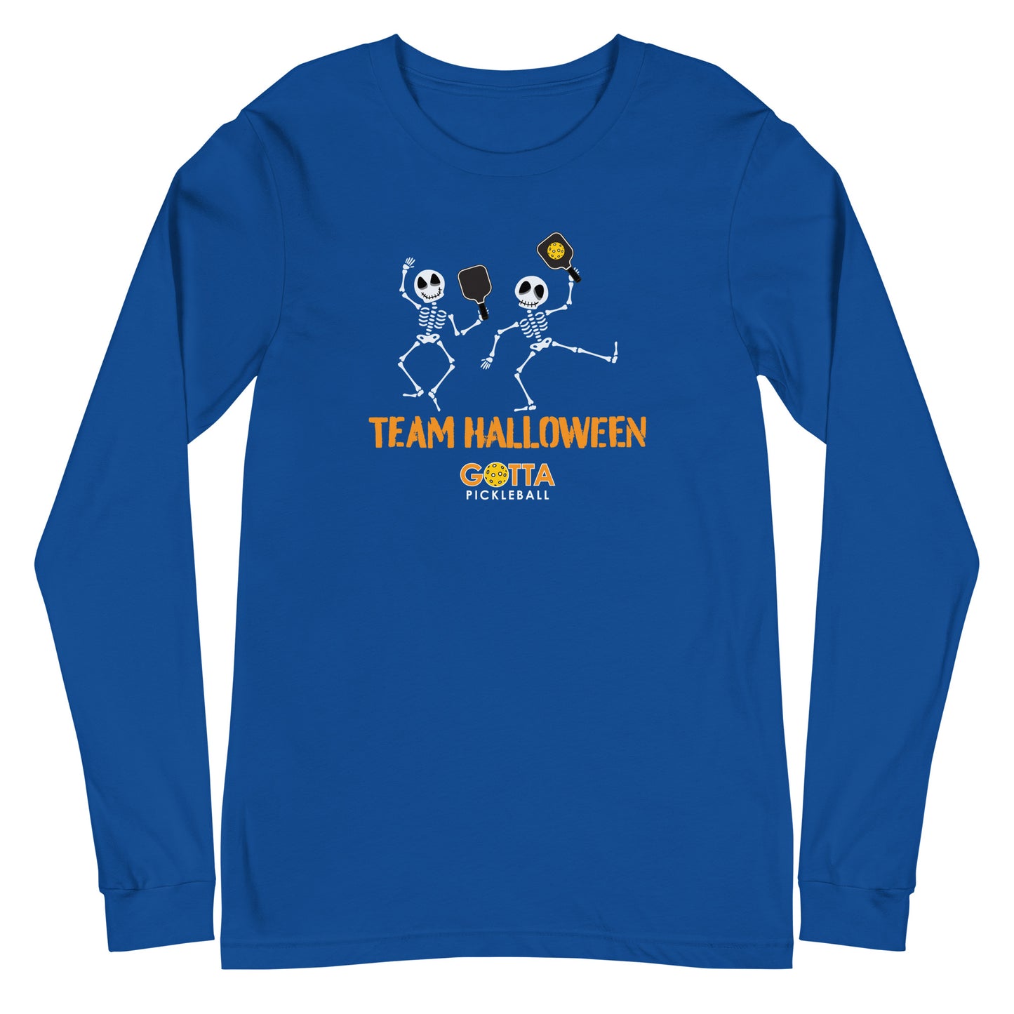 Unisex Long Sleeve Tee: PICKLEBALL SKELETONS TEAM HALLOWEEN (more colors)