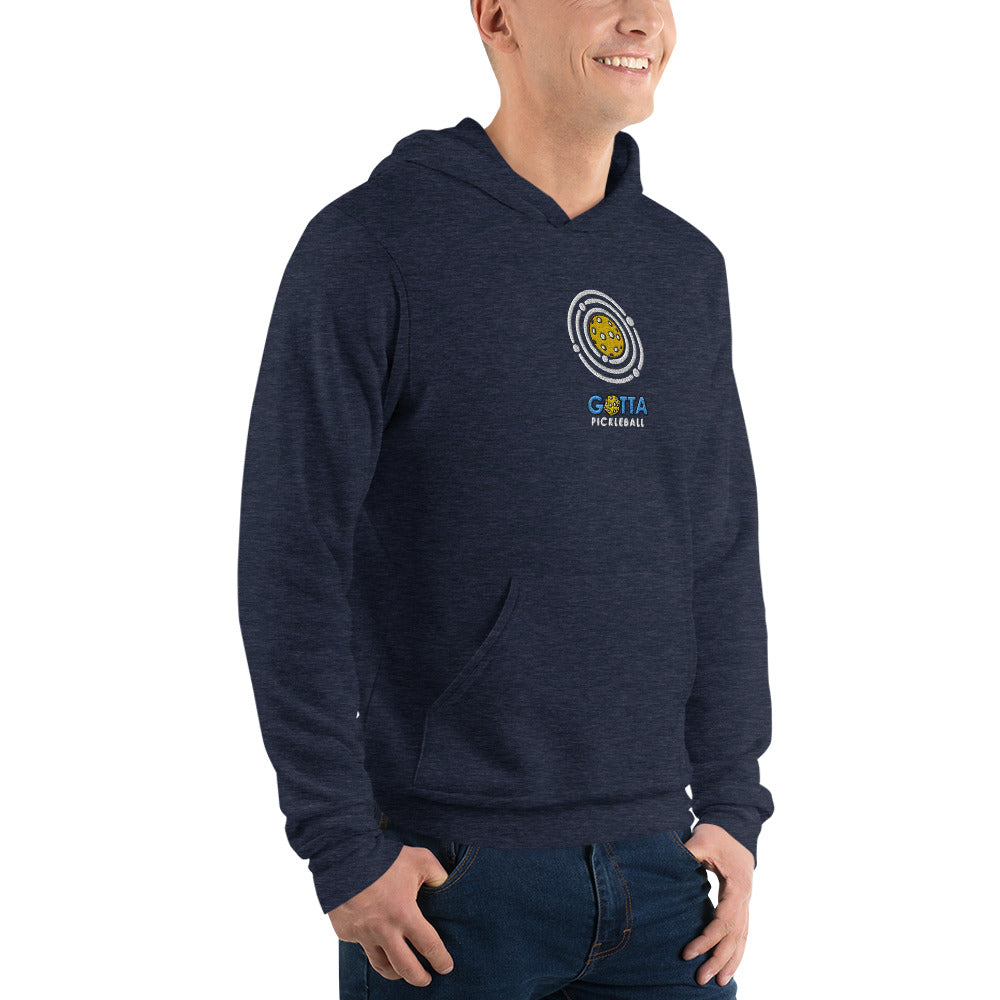 Unisex Hoodie Cotton/Fleece: Embroidered Pickleball Orbit (more colors)
