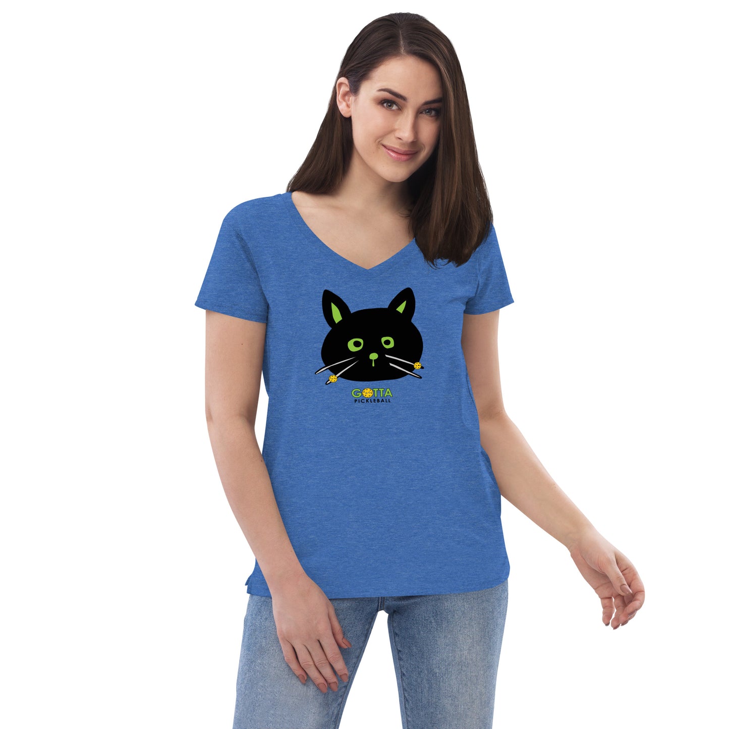 Women's V-Neck: Cat Black Pickleball Whiskers (more colors)