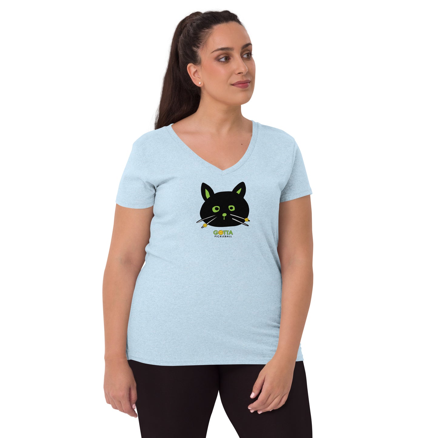 Women's V-Neck: Cat Black Pickleball Whiskers (more colors)