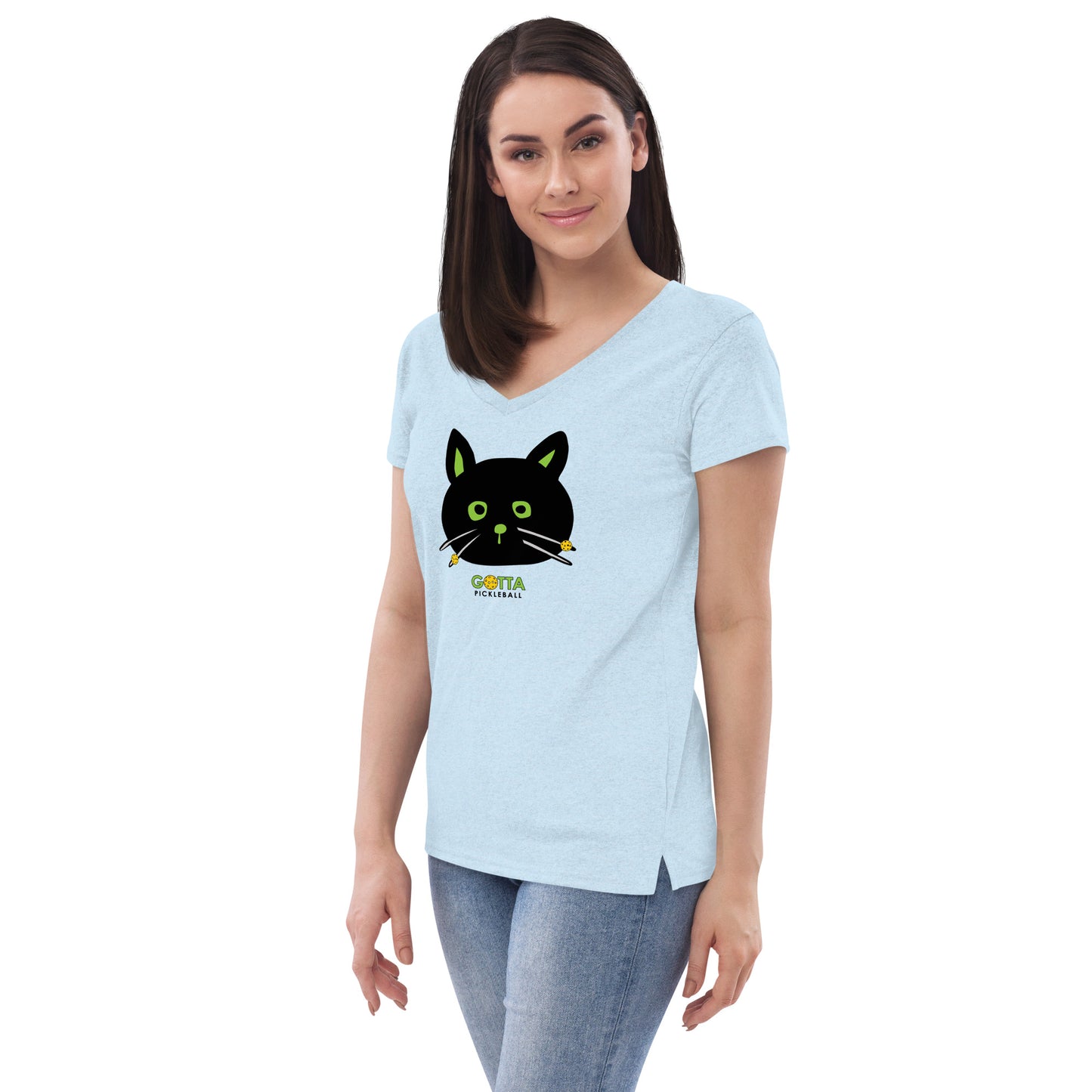Women's V-Neck: Cat Black Pickleball Whiskers (more colors)