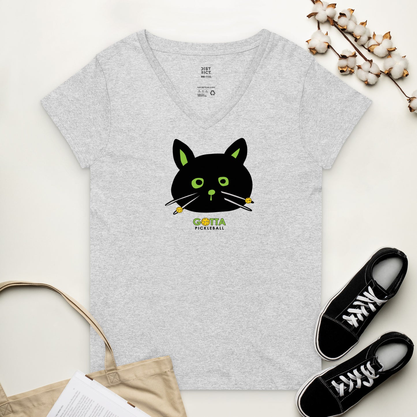 Women's V-Neck: Cat Black Pickleball Whiskers (more colors)