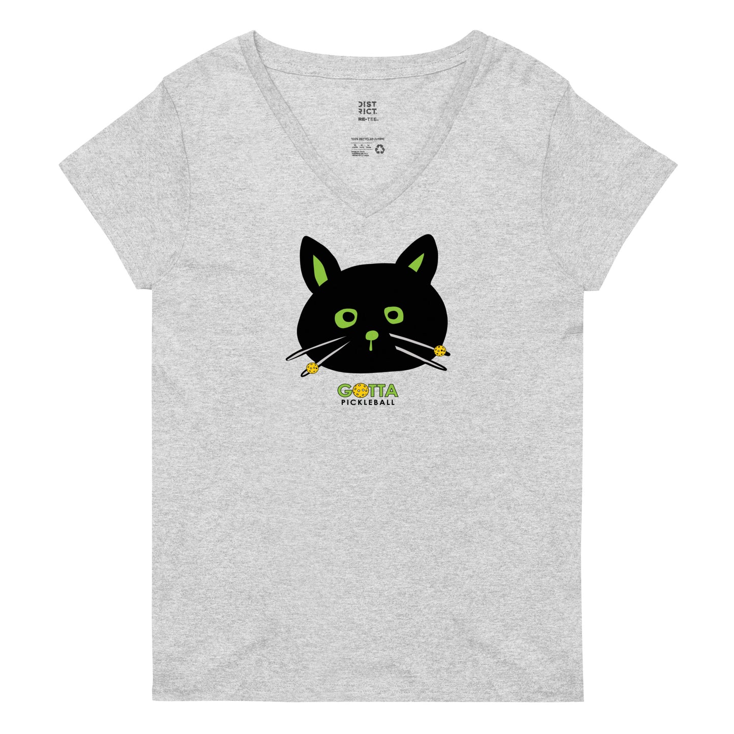 Women's V-Neck: Cat Black Pickleball Whiskers (more colors)