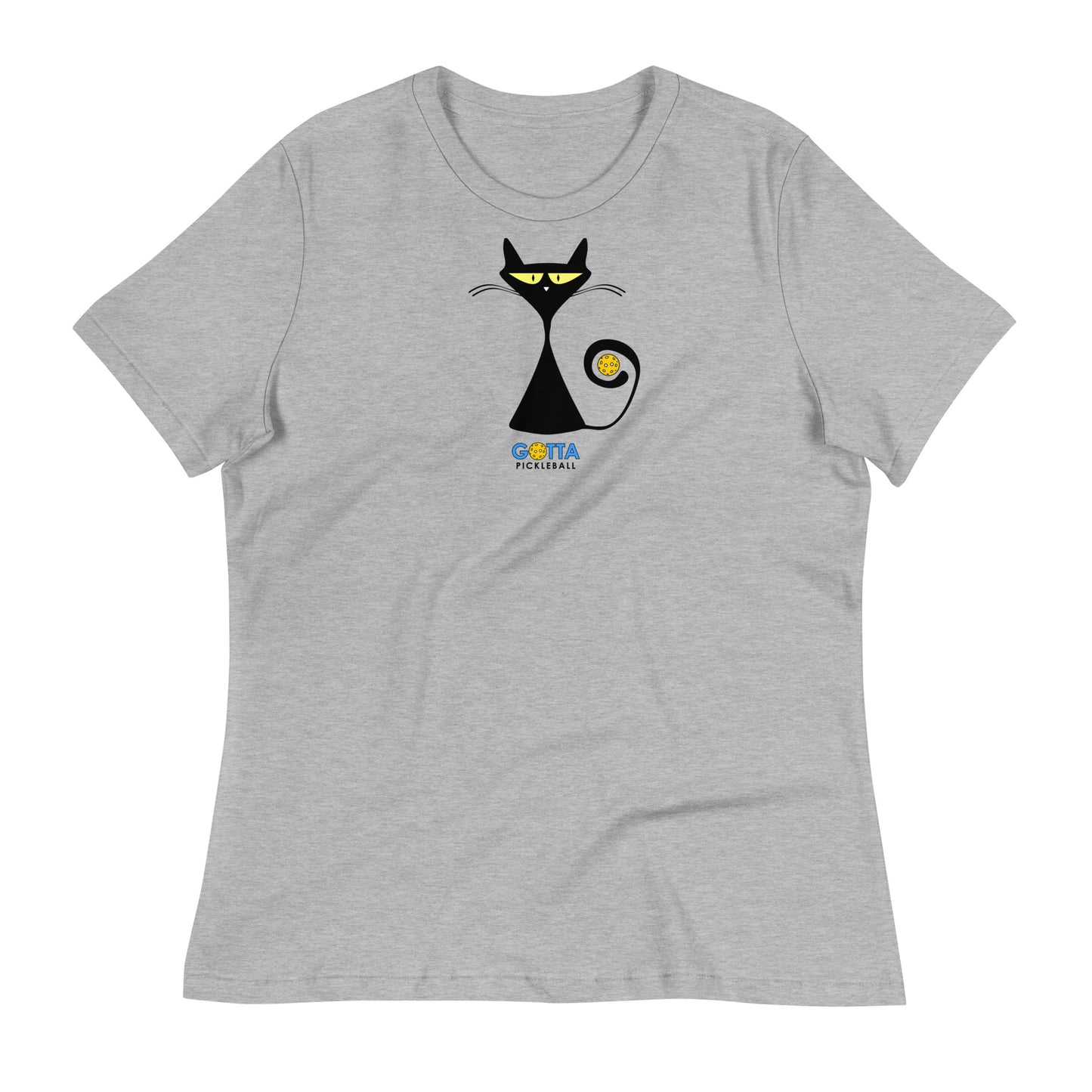 Women's Relaxed T-Shirt Cat Black Pickleball Tail (more colors)