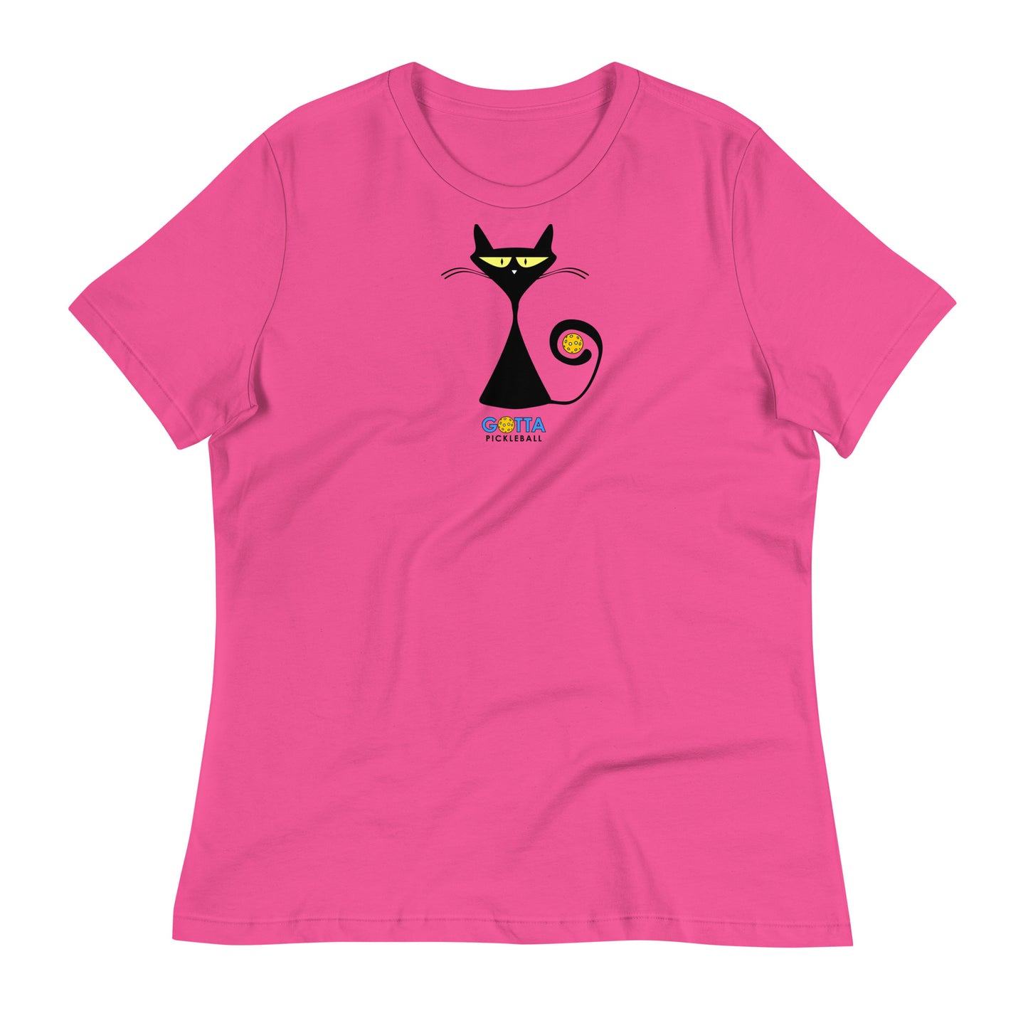 Women's Relaxed T-Shirt Cat Black Pickleball Tail (more colors)