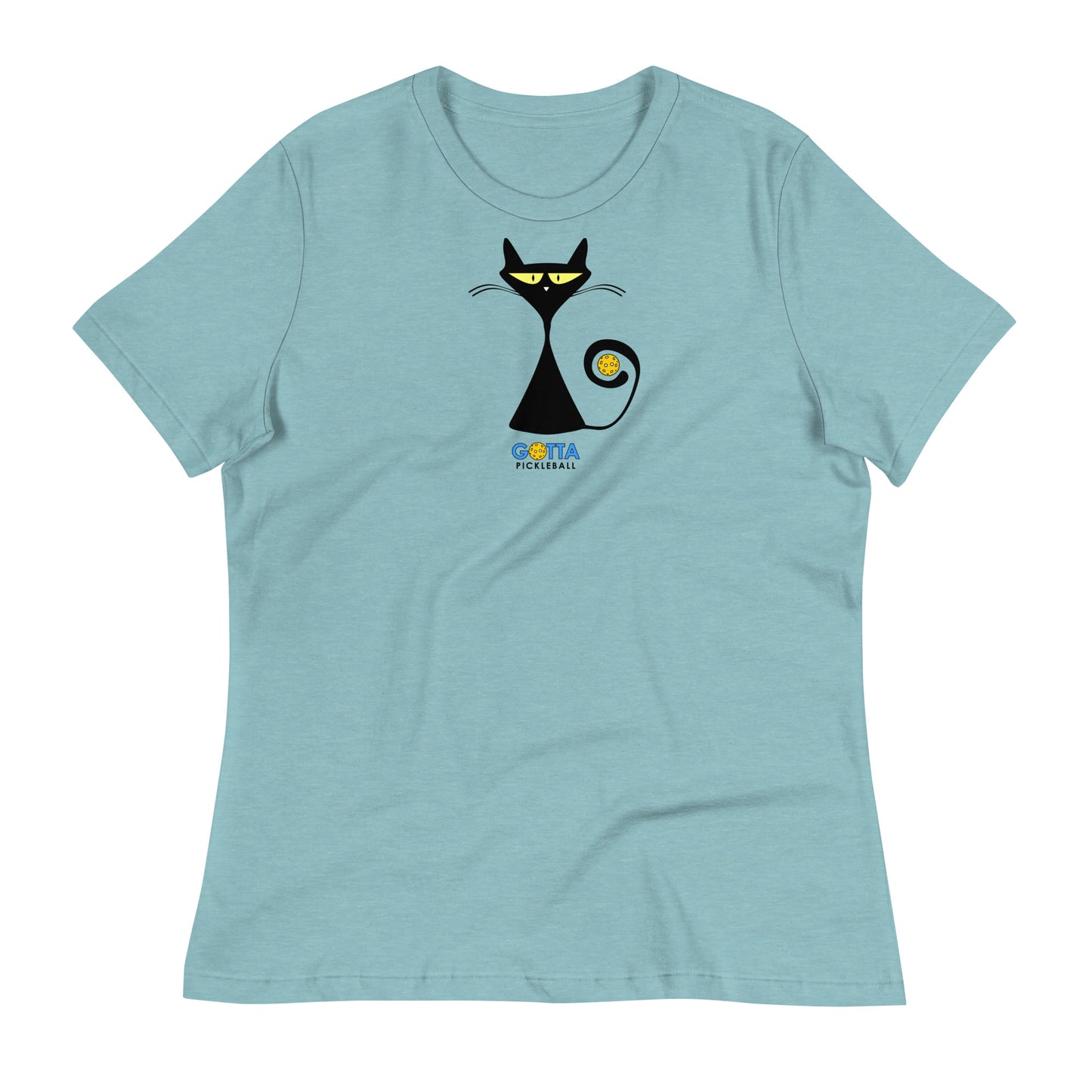 Women's Relaxed T-Shirt Cat Black Pickleball Tail (more colors)