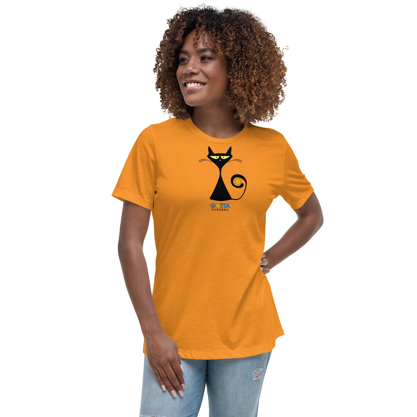 Women's Relaxed T-Shirt Cat Black Pickleball Tail (more colors)
