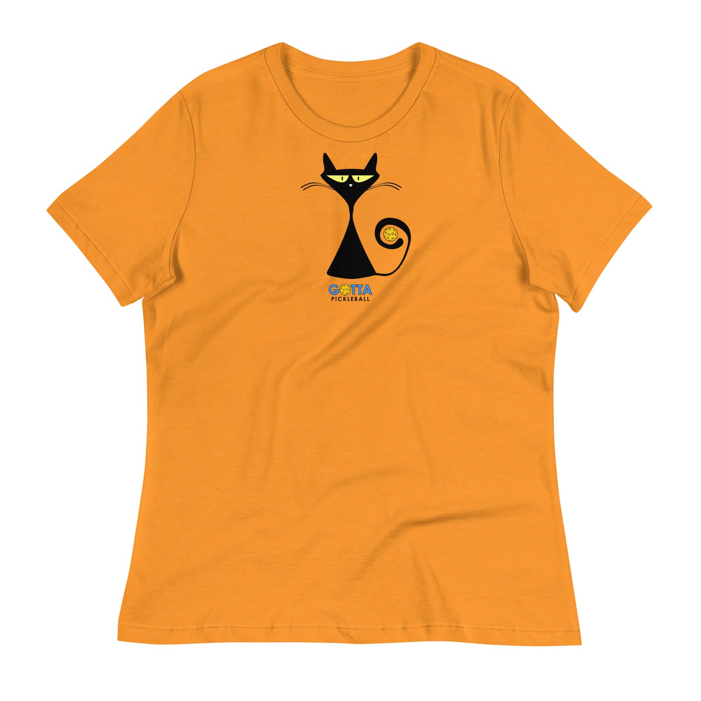Women's Relaxed T-Shirt Cat Black Pickleball Tail (more colors)