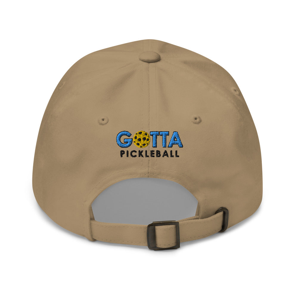 pickleball hat cap gotta pickleball on back Ozzie the pickleball player with pickleball on front embroidered Pickleball hat khaki