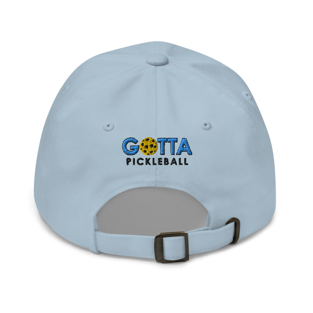 pickleball hat cap gotta pickleball on back Ozzie the pickleball player with pickleball on front embroidered Pickleball hat light blue