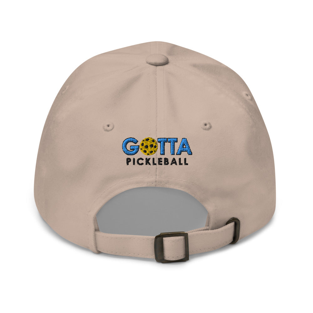 pickleball hat cap gotta pickleball on back Ozzie the pickleball player with pickleball on front embroidered Pickleball hat stone