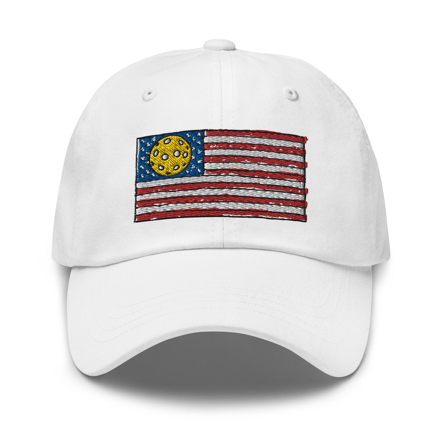 Cotton Twill Classic Cap: Embroidered Hat Pickleball U.S. Flag White